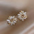 Opal Flower Stud Earrings, Triquetra Earrings, Minimalist Earrings, Floral Earrings, Dainty Flower Earrings, White Flower Studs, Gold Plated - Froppin