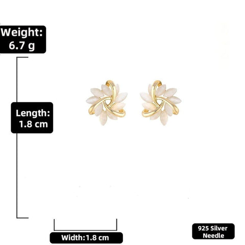 Opal Flower Stud Earrings, Triquetra Earrings, Minimalist Earrings, Floral Earrings, Dainty Flower Earrings, White Flower Studs, Gold Plated - Froppin