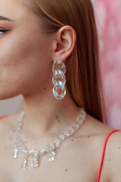 Opal Shine Clear Chain Earrings - Froppin