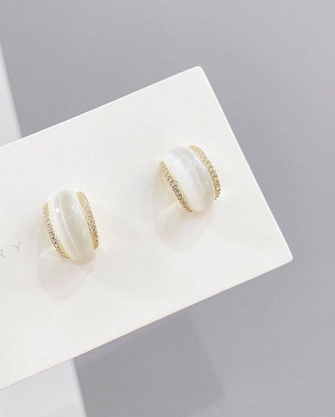 Opal Stud Earrings, Small Gold Curved Earrings, Opal Studs, Gold Stud Earrings, Gold Opal Earrings, Minimalist Opal Earring, Opal Earrings - Froppin
