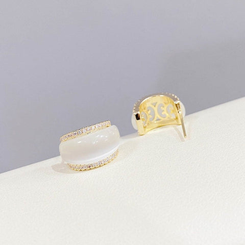 Opal Stud Earrings, Small Gold Curved Earrings, Opal Studs, Gold Stud Earrings, Gold Opal Earrings, Minimalist Opal Earring, Opal Earrings - Froppin