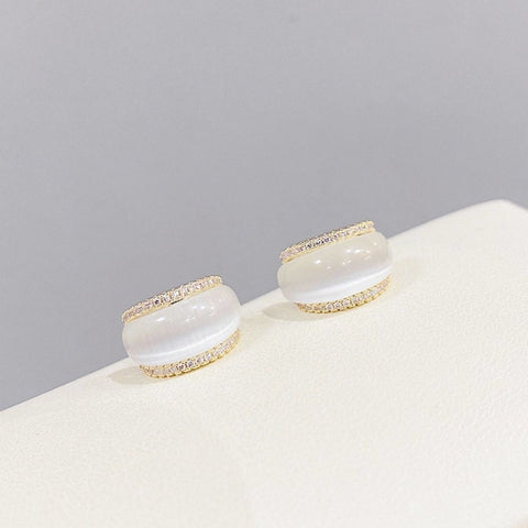 Opal Stud Earrings, Small Gold Curved Earrings, Opal Studs, Gold Stud Earrings, Gold Opal Earrings, Minimalist Opal Earring, Opal Earrings - Froppin