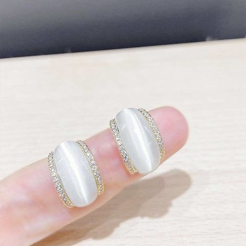 Opal Stud Earrings, Small Gold Curved Earrings, Opal Studs, Gold Stud Earrings, Gold Opal Earrings, Minimalist Opal Earring, Opal Earrings - Froppin