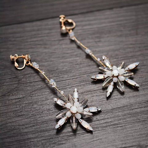 Pearl Flower Earrings, Gold Long Threader Earrings Jewelry Crystal Earrings, Rhinestone Floral Earrings, Chandelier Earrings Bridal Earrings - Froppin
