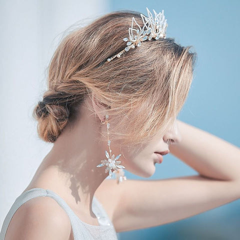 Pearl Flower Earrings, Gold Long Threader Earrings Jewelry Crystal Earrings, Rhinestone Floral Earrings, Chandelier Earrings Bridal Earrings - Froppin