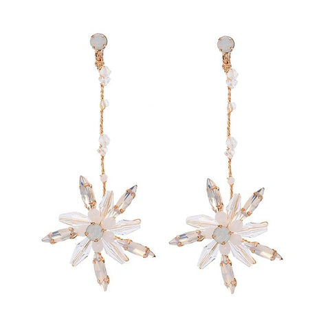 Pearl Flower Earrings, Gold Long Threader Earrings Jewelry Crystal Earrings, Rhinestone Floral Earrings, Chandelier Earrings Bridal Earrings - Froppin