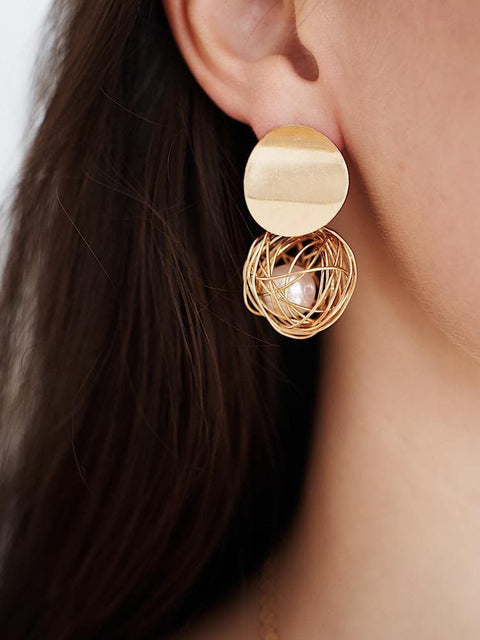 Pearls in Golden Web Dangle Earrings - Froppin