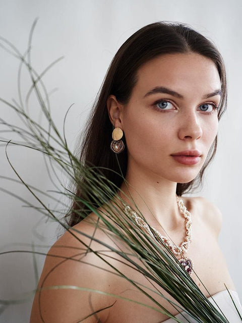 Pearls in Golden Web Dangle Earrings - Froppin