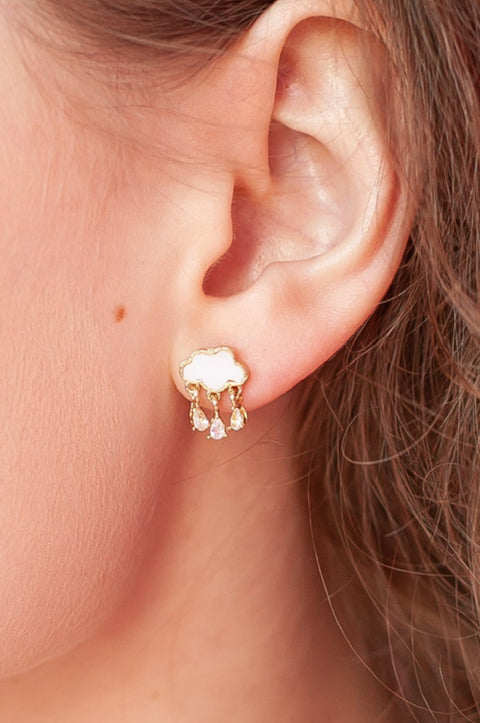 Pearly White Cloud Tiny Crystal Raindrops Cute Stud Earrings - Froppin