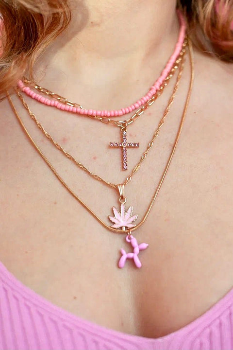 Pink Celebrate Cross Balloons Statement Set Cute Necklace - Froppin