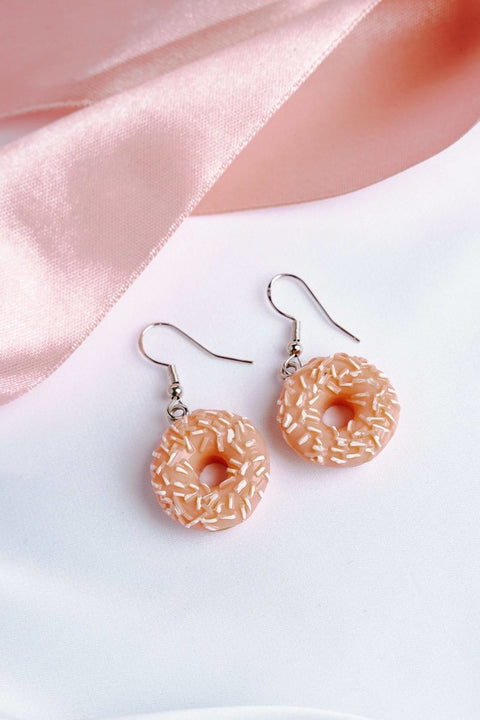 Pink Glazed Donuts Earrings, Sweet White Sprinkled Cream Topped Baked Earrings, Strawberry Earrings, Foodie Earrings, Dessert Hoops Earrings - Froppin