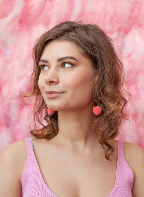 Pink Peach Earrings • Peach Earring in Long And Short Stems • Dangle Earrings • Food Earrings • Fruit Earrings • Elegant Cute Gift - Froppin