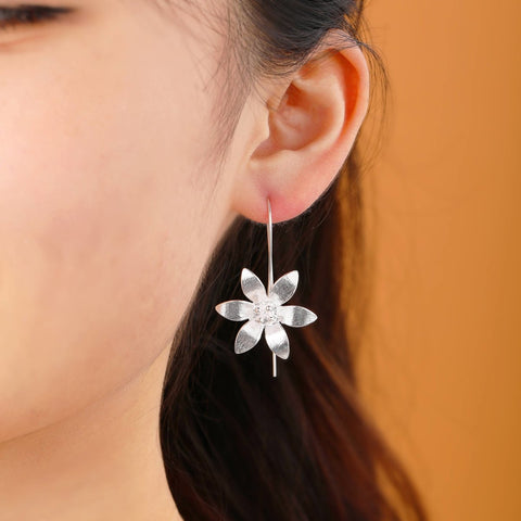 Poppy Flower Earrings, Floral Earrings, Silver Botanical Earrings, Blooming Flower Jewelry, Minimalist Spring Flower Earrings Bridal Earring - Froppin
