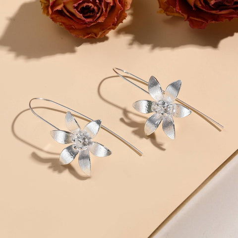 Poppy Flower Earrings, Floral Earrings, Silver Botanical Earrings, Blooming Flower Jewelry, Minimalist Spring Flower Earrings Bridal Earring - Froppin