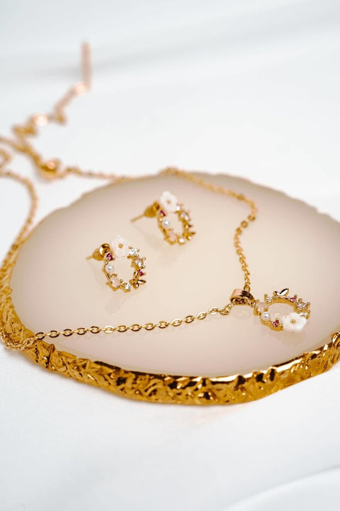 Princess Jasmine Flower Crystal Stud Earrings, Rose Gold Wreath Necklace, Rhinestone Butterfly Wedding Flowers, Spring Flower Hoop Earrings - Froppin