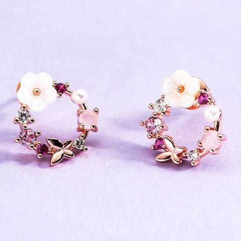 Princess Jasmine Flower Crystal Stud Earrings, Rose Gold Wreath Necklace, Rhinestone Butterfly Wedding Flowers, Spring Flower Hoop Earrings - Froppin