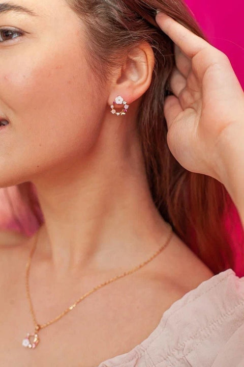 Princess Jasmine Flower Crystal Stud Earrings, Rose Gold Wreath Necklace, Rhinestone Butterfly Wedding Flowers, Spring Flower Hoop Earrings - Froppin
