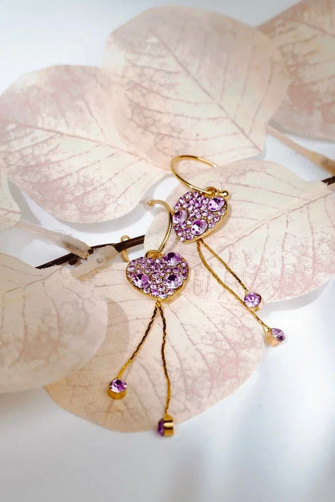 Purple Long Hearts Shining Earrings - Froppin