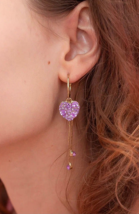 Purple Long Hearts Shining Earrings - Froppin
