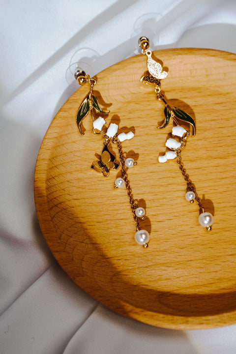 Real Lily Flower Earrings Butterfly Earrings Cute Earrings, Gift For Her Hoop Earrings Gold Long Earrings Floral Earrings Enchanted Earrings - Froppin