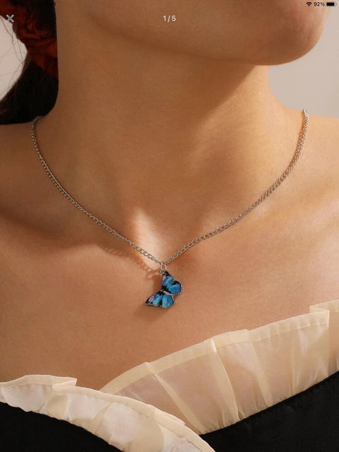 Realistic Blue Butterfly Pendant Necklace - Froppin