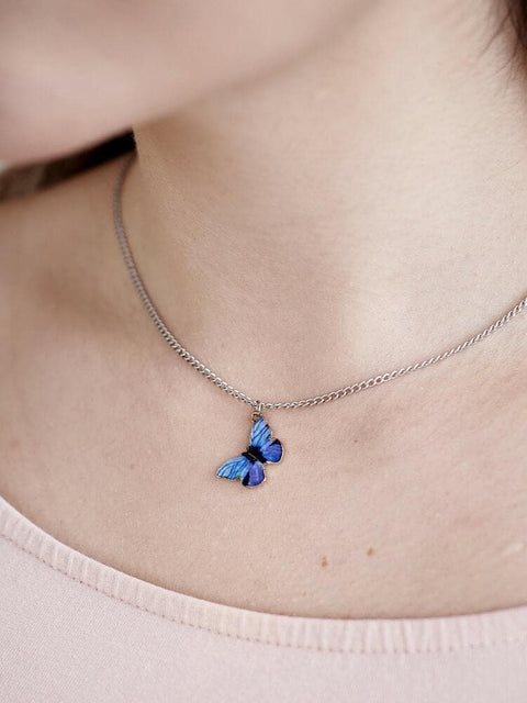 Realistic Blue Butterfly Pendant Necklace - Froppin