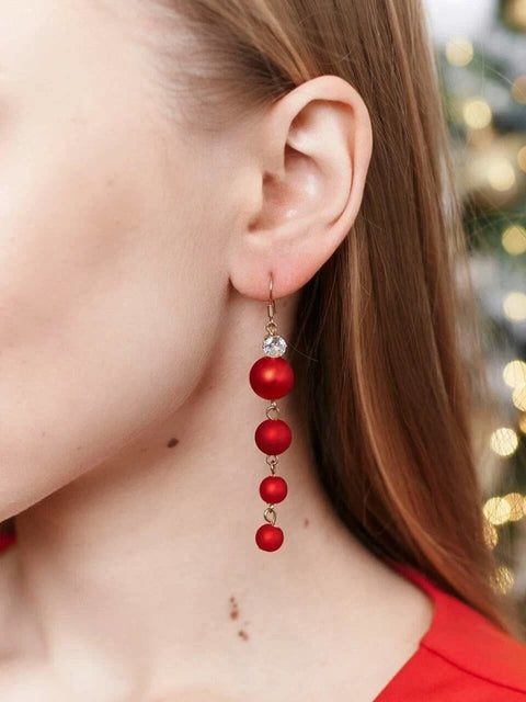 Red Balls Threadnand Christmas New Year 2022 Earrings Berry - Froppin