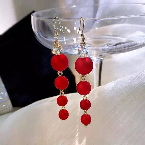 Red Balls Threadnand Christmas New Year 2022 Earrings Berry - Froppin