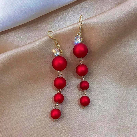 Red Balls Threadnand Christmas New Year 2022 Earrings Berry - Froppin