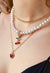 Red Cherry Heart Crystal Pearl Fruit Cute Triple Multi Necklace Set - Froppin