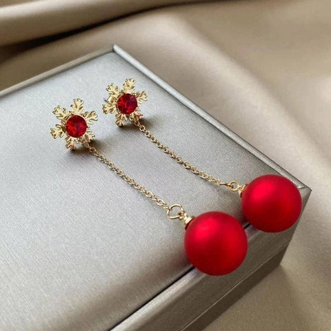 Red Long Golden Snowflake Style Earrings - Froppin