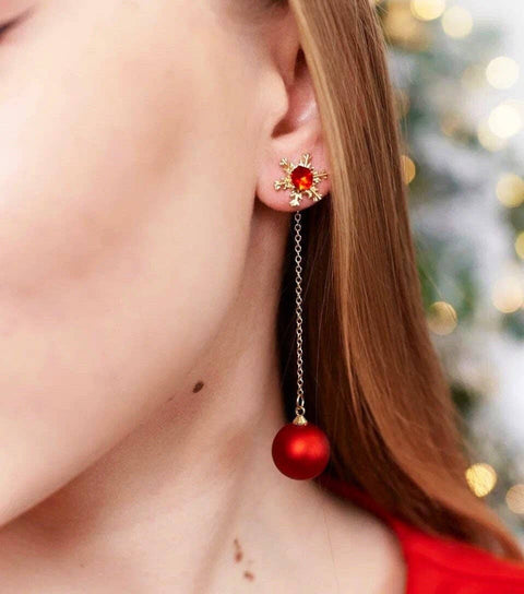Red Long Golden Snowflake Style Earrings - Froppin