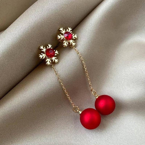 Red Long Golden Snowflake Style Earrings - Froppin