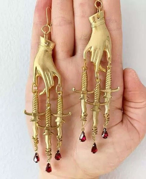 Red Stone Blood Drip Drop Dagger Earrings - Froppin