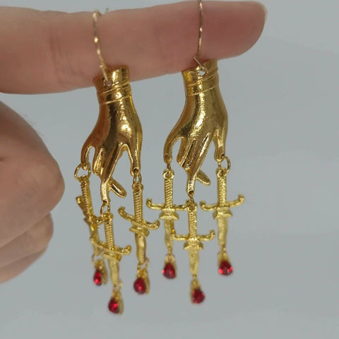Red Stone Blood Drip Drop Dagger Earrings - Froppin