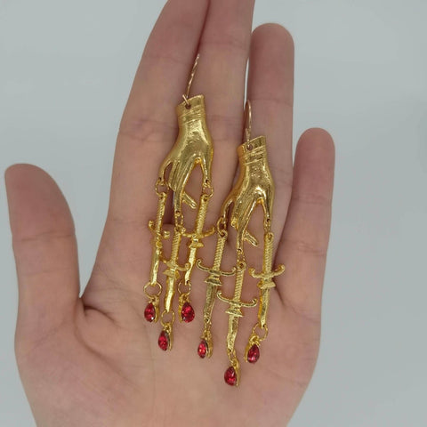 Red Stone Blood Drip Drop Dagger Earrings - Froppin