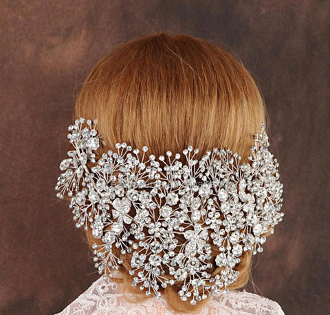 Rhinestone Bridal Headband, Crystal Bridal Flower Tiara Crown Flower Headband, Crystal Hairpiece Bridal Tiara Pearl Hairband Wedding Jewelry - Froppin