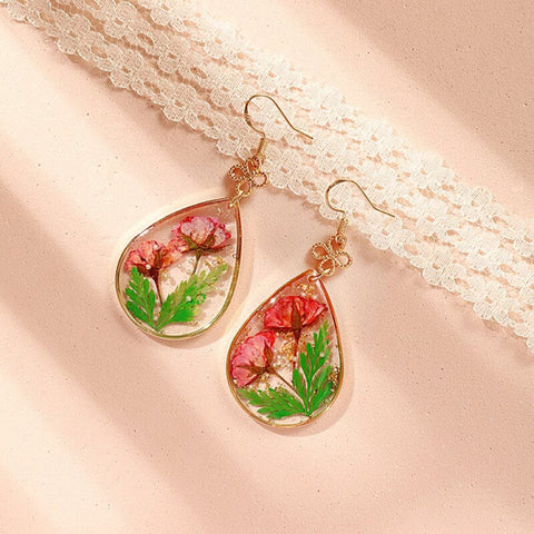 Rose Dried Flower Earrings, Handmade Resin Earrings, Boho Earrings, Real Flower Jewelry, Pressed Flower Earrings, Dry Flower Earrings Gift - Froppin
