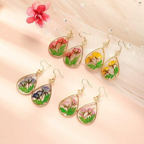 Rose Dried Flower Earrings, Handmade Resin Earrings, Boho Earrings, Real Flower Jewelry, Pressed Flower Earrings, Dry Flower Earrings Gift - Froppin