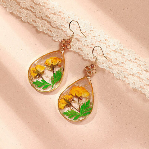 Rose Dried Flower Earrings, Handmade Resin Earrings, Boho Earrings, Real Flower Jewelry, Pressed Flower Earrings, Dry Flower Earrings Gift - Froppin