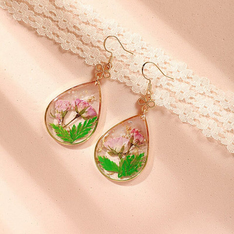 Rose Dried Flower Earrings, Handmade Resin Earrings, Boho Earrings, Real Flower Jewelry, Pressed Flower Earrings, Dry Flower Earrings Gift - Froppin