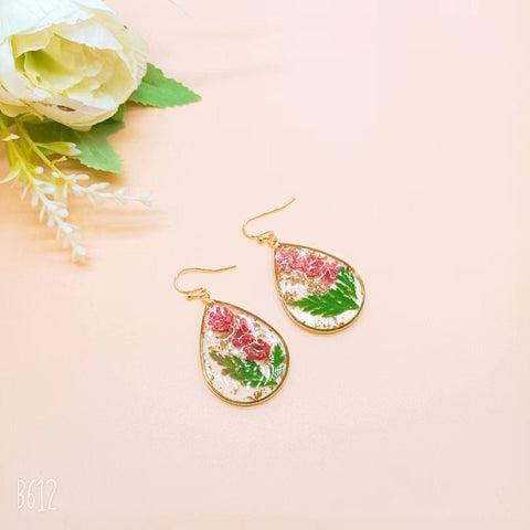 Rose Fall Dry Flower Earrings, Dry Press Flower Earrings, Resin Earrings, Boho Earrings, Vegan Earrings Floral Jewelry Dried Flower Earrings - Froppin