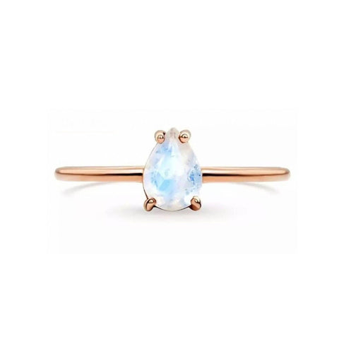 Rose Gold Moonstone Magic Teardrop Ring, Real Gemstone 925 Sterling Silver 18K Gold, Anniversary Gift For Her, Moon Goddess Handcraft Size 7 - Froppin