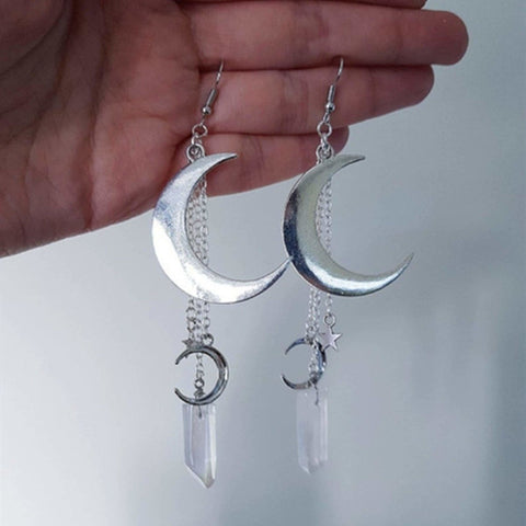 Rough Quartz Earrings, Crescent Stone Earring Crystal Jewelry, Astronomy Planet Earrings Moon Earrings, Silver Celestial Nature Moon Jewelry - Froppin