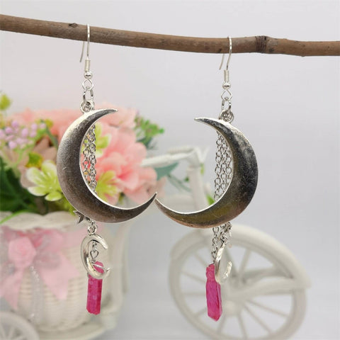 Rough Quartz Earrings, Crescent Stone Earring Crystal Jewelry, Astronomy Planet Earrings Moon Earrings, Silver Celestial Nature Moon Jewelry - Froppin