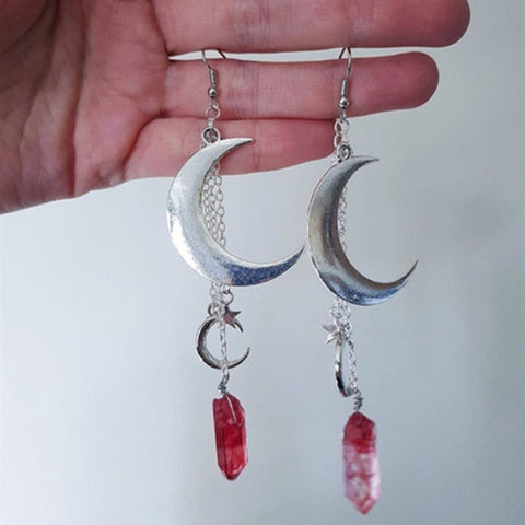 Rough Quartz Earrings, Crescent Stone Earring Crystal Jewelry, Astronomy Planet Earrings Moon Earrings, Silver Celestial Nature Moon Jewelry - Froppin
