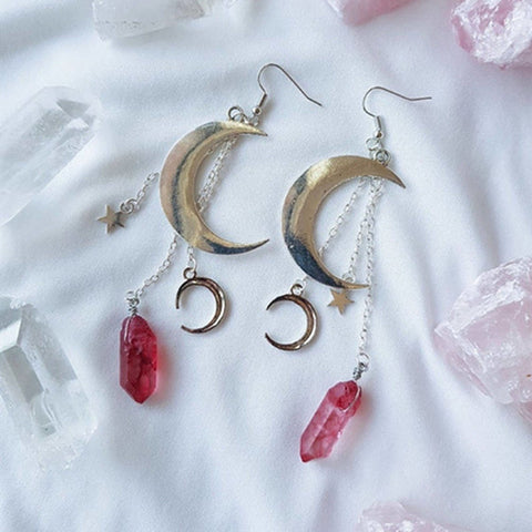 Rough Quartz Earrings, Crescent Stone Earring Crystal Jewelry, Astronomy Planet Earrings Moon Earrings, Silver Celestial Nature Moon Jewelry - Froppin