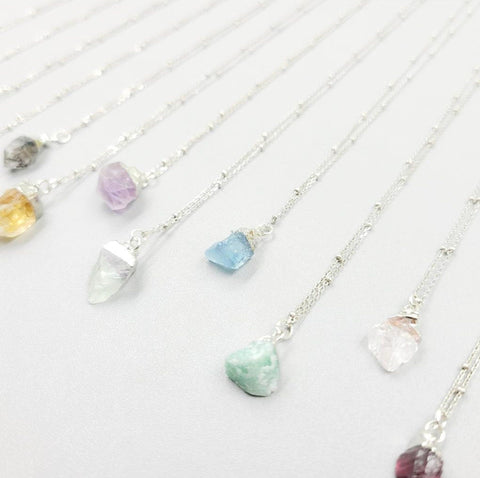 Rough Stone Necklace, Rose Clear Strawberry Quartz Necklace, Raw Amethyst, Herkimer Diamond, Citrine Gemstone Pendant, Hard Crystal Necklace - Froppin