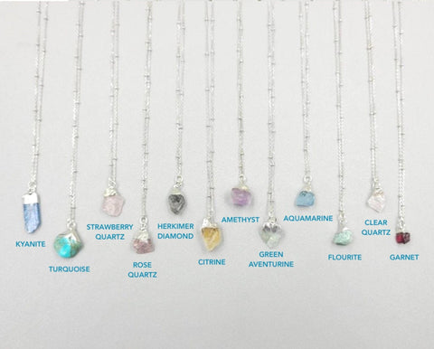 Rough Stone Necklace, Rose Clear Strawberry Quartz Necklace, Raw Amethyst, Herkimer Diamond, Citrine Gemstone Pendant, Hard Crystal Necklace - Froppin