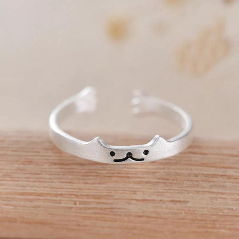 S925 Cat Hug Ring Cute Animal Ring, Hugging Ring Tiny Cat Ring Delicate Ring, Adjustable Paws Ring Ears Ring, Gift For Her Face Ring Jewelry - Froppin